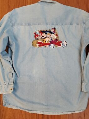 Vintage Blitzz Studios Embroidered blue denim shirt, M Flintstones